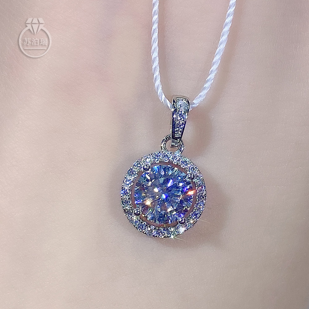 

High Quality Real Moissanite Pendant Necklace 1ct 2CT 3CT Circular Style Lab Diamond Pendant for Women Wedding Party Anniversary GIF