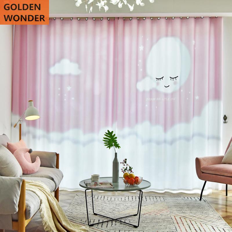 

Beautiful Children Cartoon Princess Bedroom Curtains For Living Room customized Finished Shade Fabric Pink Cute Printing, Matching tulle 1pc