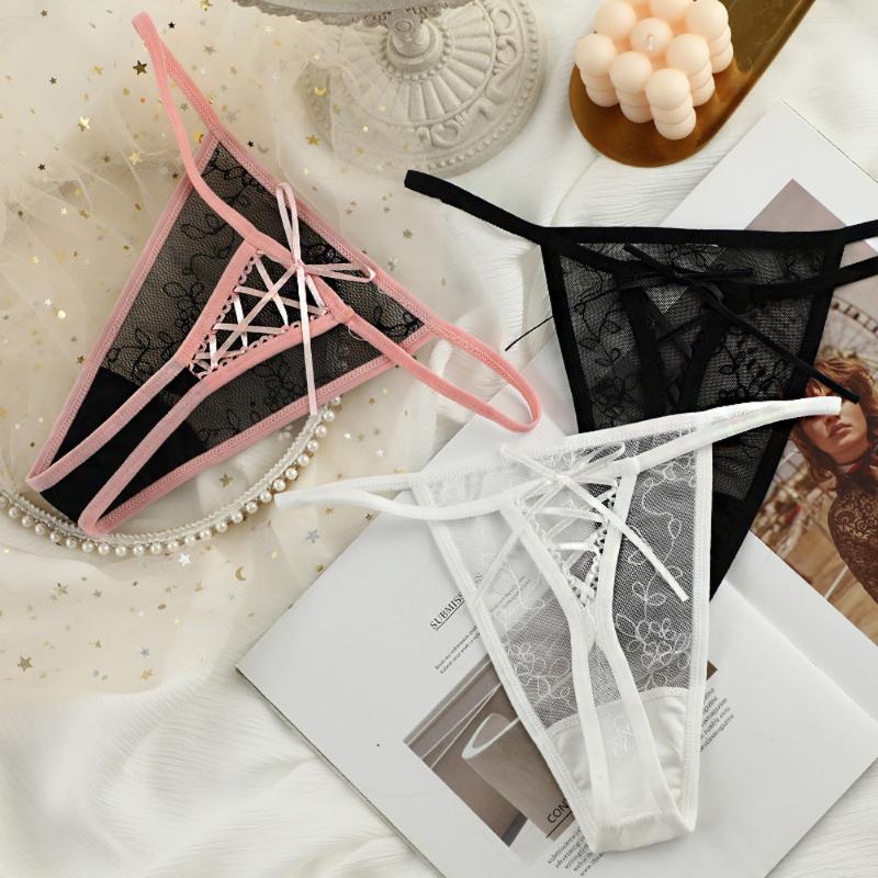 

Women's Briefs Lace Sexy T-Back G-string Thongs Underwear Allure Low Waisted T-back Comfortable Traceless Lady Panties, Black