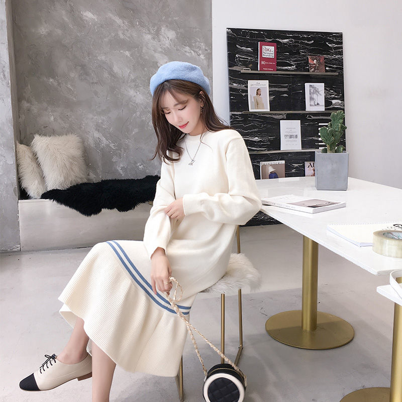 

2021 Arrival Women Fashions the Neck-neck Jumper Femeal Winter Dress Sleeve Knitted Tightly Knit Gown of Wool at Knee 4k80, Pink.