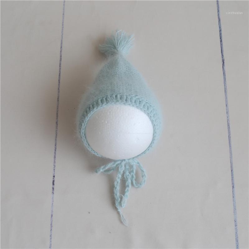 

Newborn Pompom Bonnet Pastel Blue Baby Angora Hat Crochet Newborn Sleepy Bonnet Photo Prop Hat Baby Boy Girl Cap1, As photo