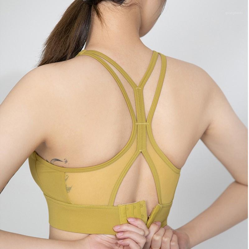 

Shockproof Back Mesh Yoga Bra Top For Women Gym Fitness Breathable Sport Bra Adjustable One-piece Running Sexy Sportswear1, Yellow