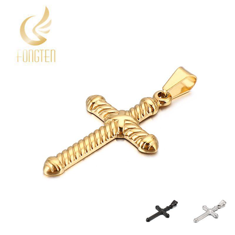 

Metal Striped Cruz Pendant Necklace