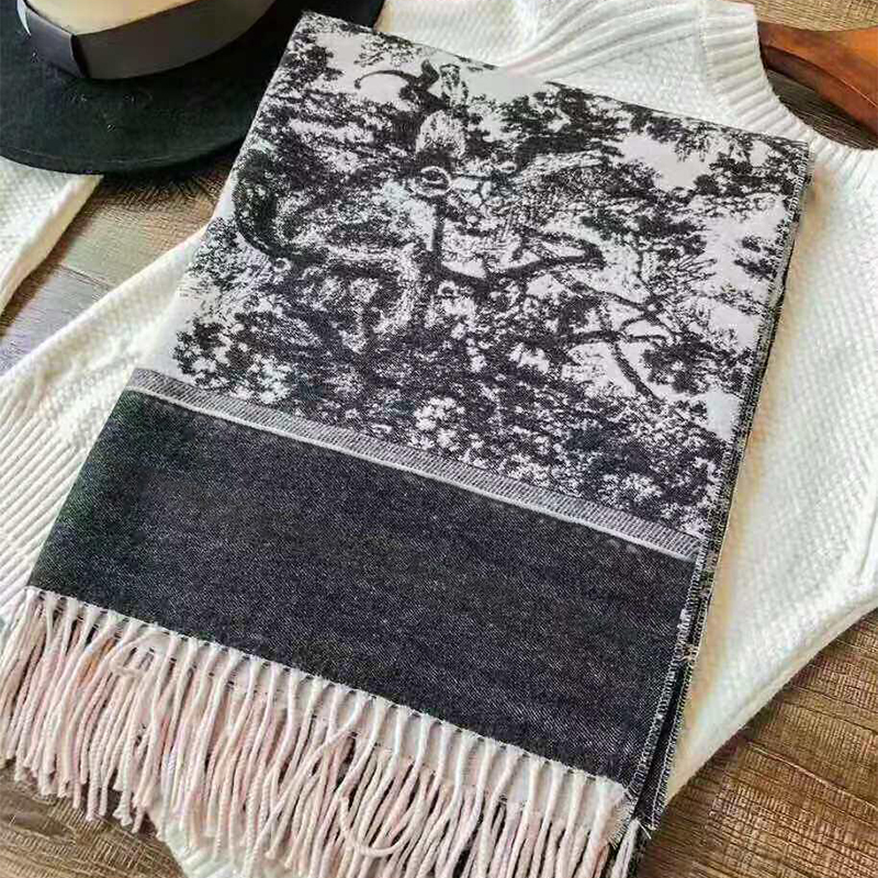 

2020 High Qualtiy print Animal Cashmere Brand scarf for Women Designer Luxury Long Scarves with silver thread Shawls Wrap