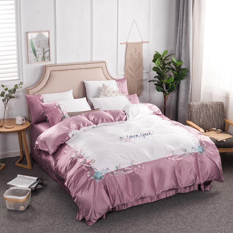 

Four-piece Cotton Embroidery Flower Cotton Quilt Cover Bed Queen Bedding Set Luxury Bedding Queen Comforter Sets, 2- four-piece