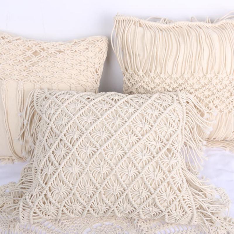

Tassels Cushion Cover Beige Pillow Cover Handmade Square Pillowcase Home Decor For Living Room Bed Room Sofa 45x 45cm1