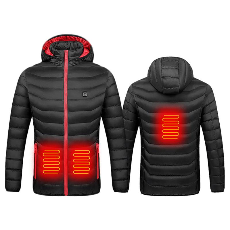 

Electric Heated Jackets Vest 3 Areas Cotton Outdoor Coat USB Electric Heating Hooded Winter Thermal Warmer Jackets Winter, Black