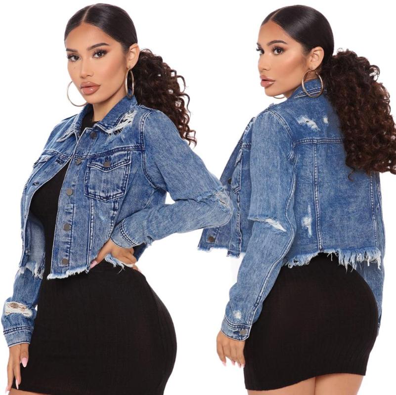 

Ripped Jeans Outerwear Sexy Women Elegant Casual Tassel Denim Coat High Street Short Jacket, Da22824