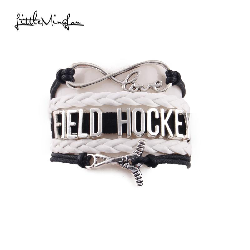 

Little Minglou Infinity love Field Hockey bracelet hockey charm leather wrap sport men bracelets & bangles for women jewelry