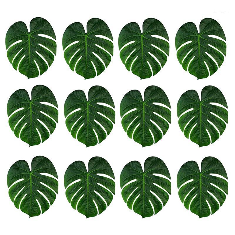 

36 Pcs Tropical Artificial Plant Palm Monstera Leaves - Decoration Leaf Table Decor Accessories (8 inch x 7 inch)1, Green