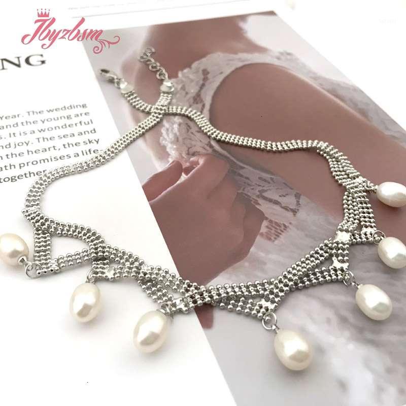 

6x7-7x9mm Oval Freshwater Pearl Natural Stone Beads Tibetan Silver Chokers Christmas Gift Wedding Fashion Style Necklace 18"1