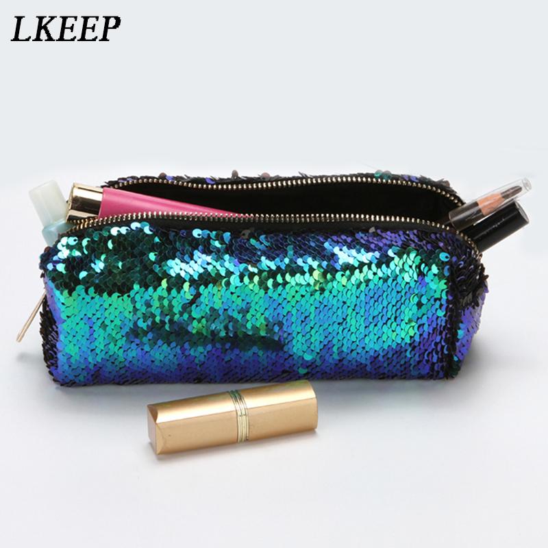 

Fashion Cosmetic Bags Double Color Sequins Handbag Cosmetic Bag Makeup Pouch Women Girl's Pencil Bags High Quality AY993694, 993698