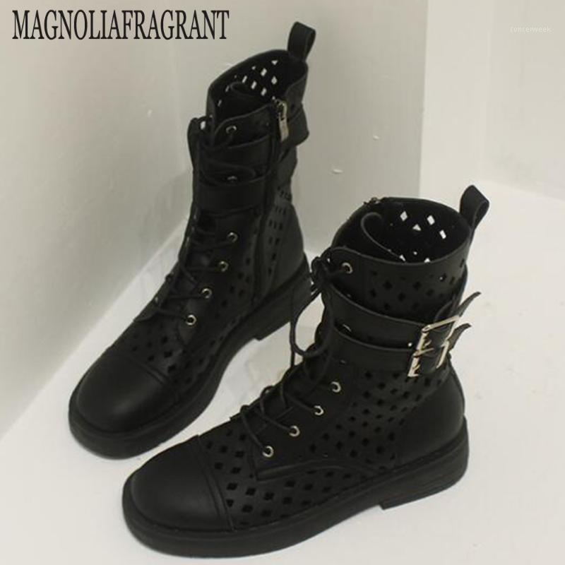 

New British style Cut-out Summer Motorcycle boots Women Bootie Hollow-Out Buckles women Boots botas de mujer shoes hy8851, Black