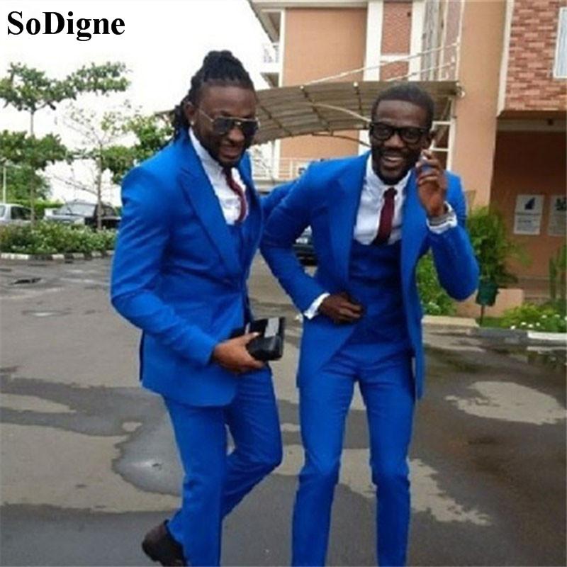

New men suits Royal Blue Costume Homme Men Suits For Wedding 3 Pieces Terno Masculino Groom Blazer Jacket+Pant++Vest