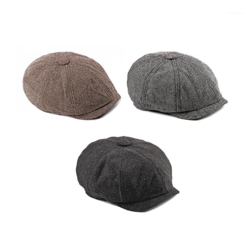 

Newest Retro Newsboy Caps Men Octagonal Hats Black British Painters Hats Autumn Winter Berets Herringbone Flat Caps1