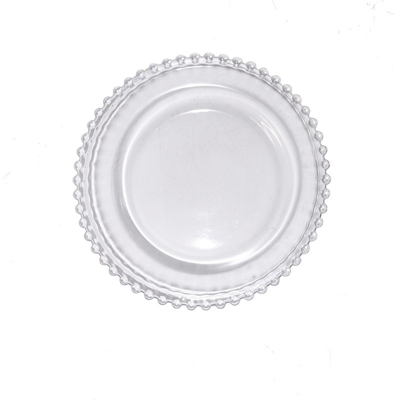 

27cm Round Bead Dishes Glass Plate with Gold/ Silver/ Clear Beaded Rim Round Dinner Service Tray Wedding Table Decoration GGA3206 141 G2
