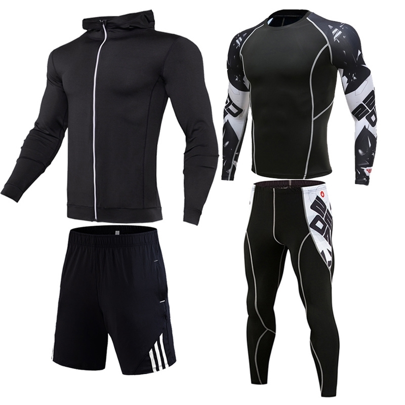 

Mens Sport Clothing Suit Men Running Set Jacket Basketball Football Tennis Fitness Tights Shorts Shirts Leggings Sportswear 201119, 4-piece set6