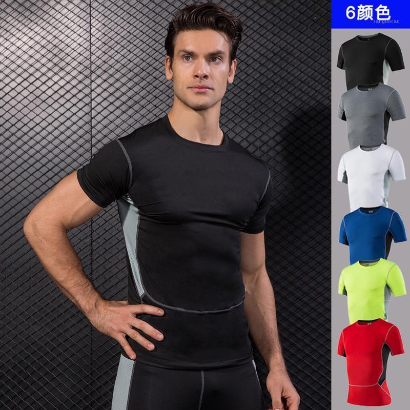 

New Men Running Sports T-shirt Compression Quick Dry Skinny T Shirt Male Gym Fitness Tee Tops Jogging Training1, Red