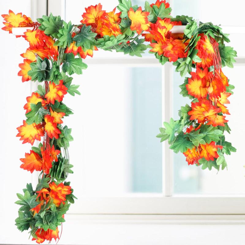 

10pcs/Set 2M Artificial Fake Green Rattan Plant For Home Room Garden Decor Artificial Flower Leaves For Wedding Decor, Green leaves