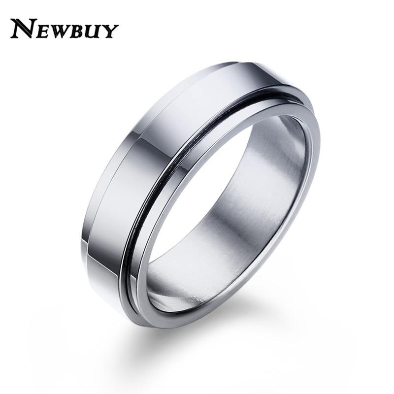 

NEWBUY 6mm Spinner Ring Men Women Jewelry Stainless Steel Double Loop Design Biker Rotatable Lucky Unisex Jewelry Dropship