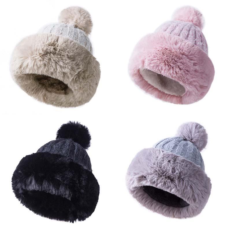 

FASHION WINTER FLEECE LADIES LUXURY WITH FAUX FUR TRIM BEANIE HAT LINED BOBBLE, White