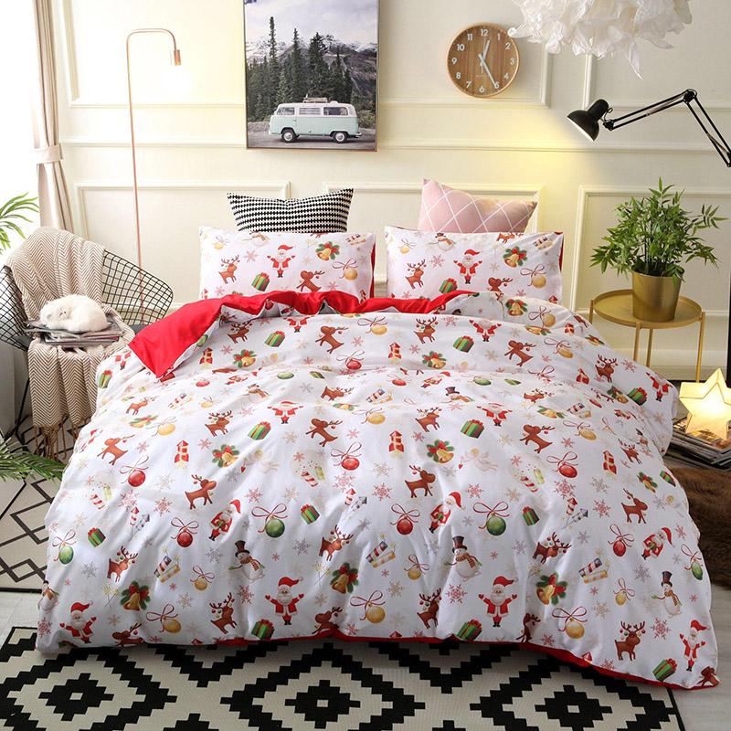 

JUSTCHIC Children Bed Duvet Cover Pillowcase Bedding Set Christmas Home Bedroom Decor White Santa Claus Print Comforter Cover