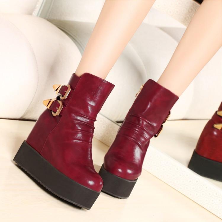 

PXELENA Punk Rock Gothic Creepers Ankle Boots Women Buckle Hidden High Heels Platform Motorcycle Boots 2020 Autumn Lady, Red