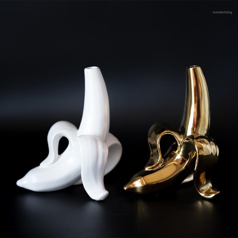 

Ceramic banana banana furnishings furnishings gold / white vase is unique1
