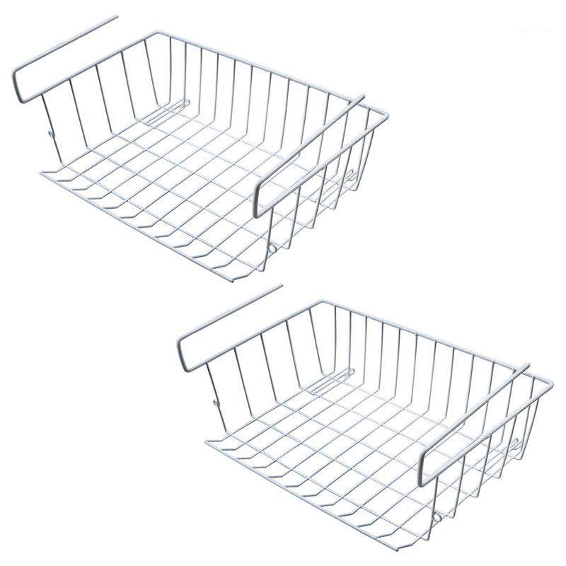 

Under Shelf Storage Basket, 2 Pcs Under Cabinet Storage Wire Basket Organizer Fit Dual Hooks for Kitchen Pantry Dese1
