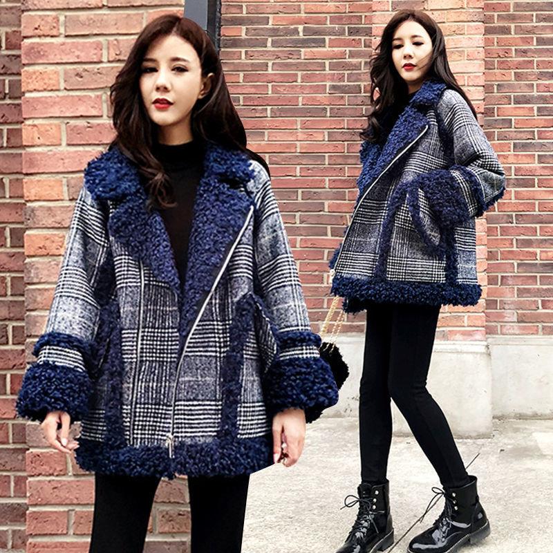 

Winter Women Outerwear Thick Warm Jacket Imitation Lamb Velvet Parkas Plaid Women Parkas Slim Jackets Female Jackets, Blue jackets