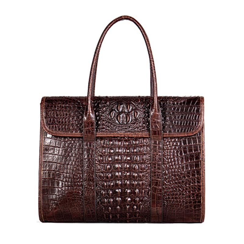 

Famous design Crocodile pattern men's bag The first Layer Cowhide leather totes bag handbag large capacity business briefcase, Dark coffee