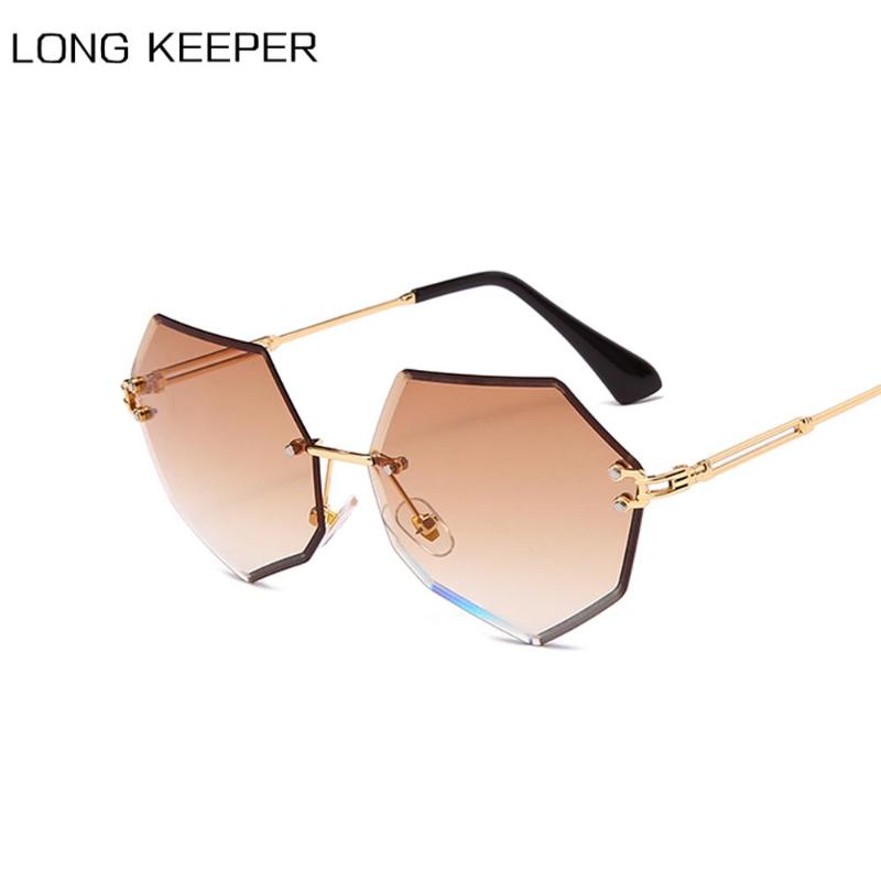 

Women Rimless Sunglasses Ladies Metal Gradient Lens Brown Sun Glasses High Quality Cutting Lens Eyewear Oculos