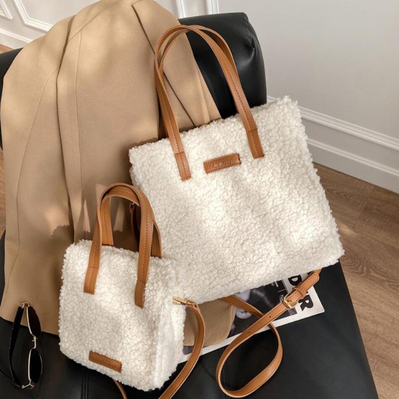 

Elegant Female Large Tote bag 2021 Winter New Quality Soft Plush Women's Designer Handbag High capacity Shoulder Messenger Bag, 18.5 cm pink