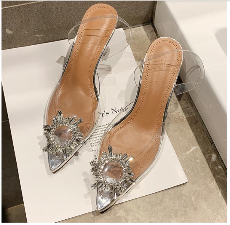 

2021 new design women's fashion PVC heels sandals shoe office lady casual short heel sandal summer girls nice outdoor pointed toe 39 38 #P78, Silver