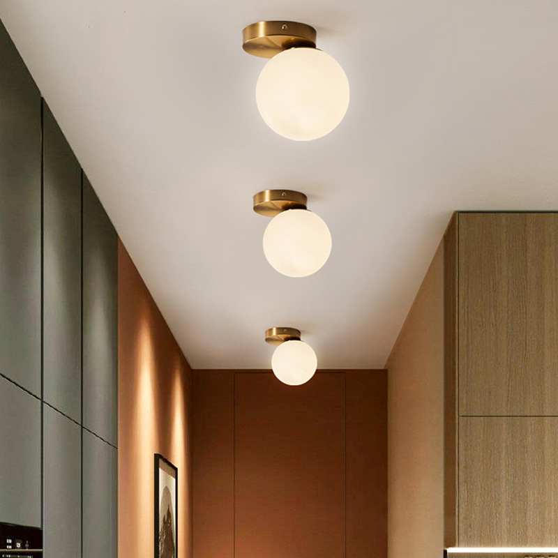 

Modern Luxury Round Glass Ceiling Light Brass Metal E27 LED lighting Hallway Aisle bedside wall lamps