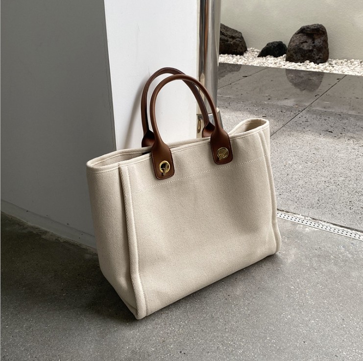 

Simple canvas handbag trendy fashion large capacity big bag tote one-shoulder trend 2020 autumn and winter new female bag, Beige