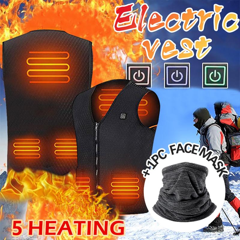 

Outdoor Warm Clothing Heated Vest pc Face Mask Set For Man And Women Thermal Clothing Hunting Vest Winter Heating Jacket, Black