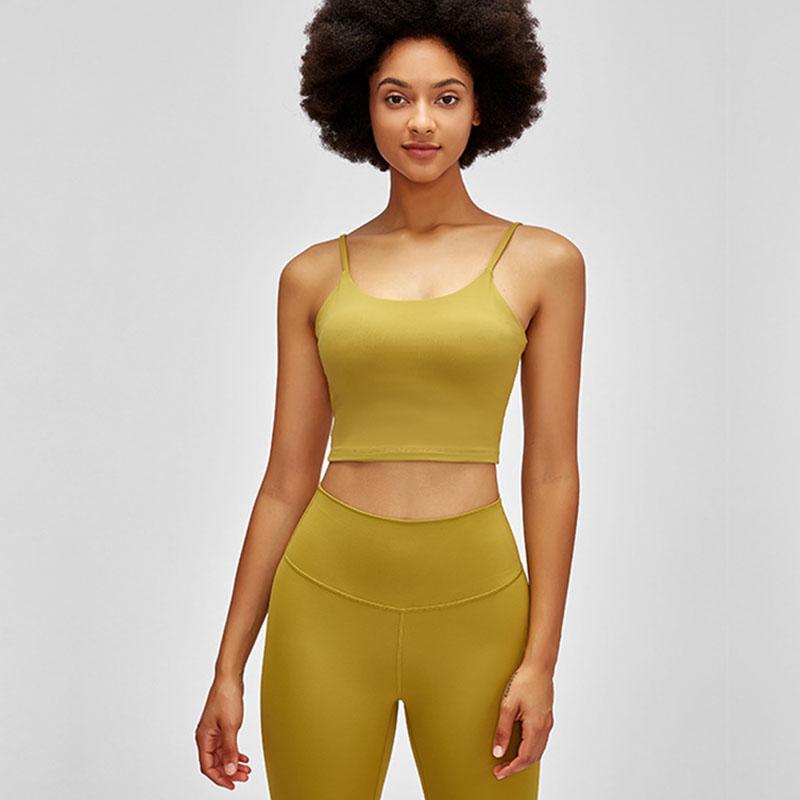 

Women Padded Athletic Yoga Vest Fitness Crop Tops Essential Plain Workout Gym bra Sports Bras Running Brassiere clothes, Yellow