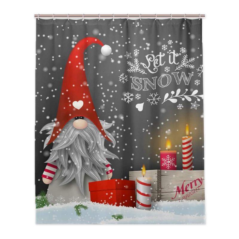 

3D Digital Cute Christmas Gnome Snowflake Shower Curtain 71*71 Christmas Shower Curtain Set With Hook Bathroom Decoration