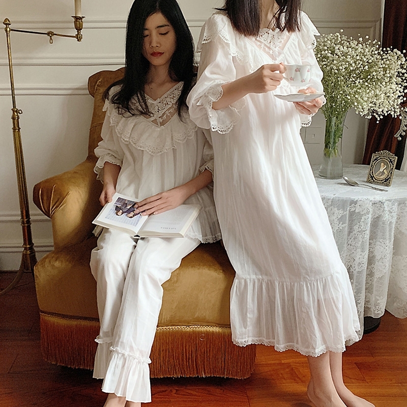 

2 Designs.Women' Lolita Princess Sleepshirts Vintage Pajama Sets.Lace Nightgowns.Victorian Nightdress Ruffles Sleep Loungewear T200707, Dress