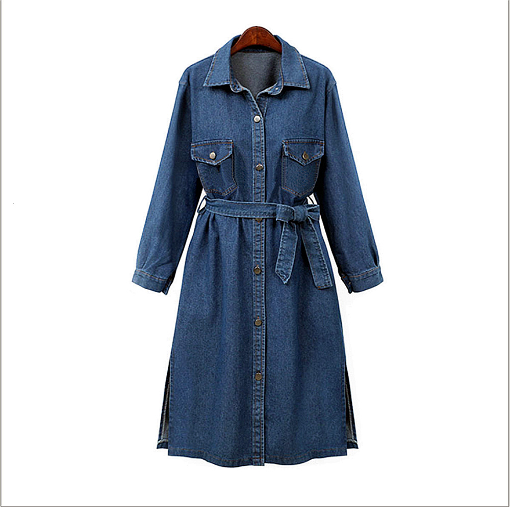 

2021 European and Early spring New Loose show fine division Long jacket denim women's coat for export EDZA, Royal blue.