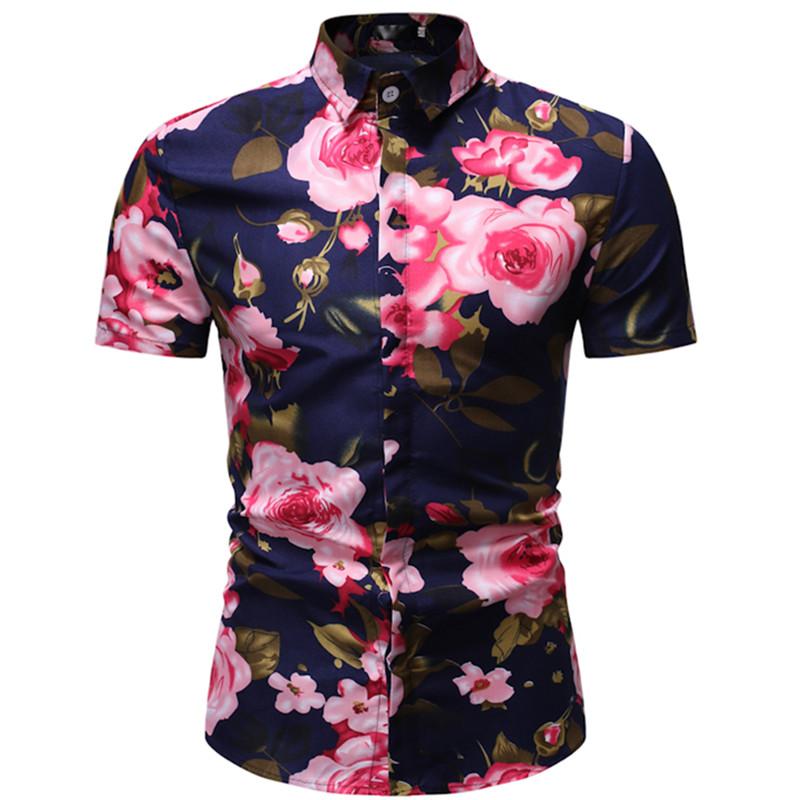 

2020 Summer Fashion New Men's Casual Boutique Short Sleeve Floral Shirt / Man's Slim Beach Seaside Holiday Flower Shirt, Hz30