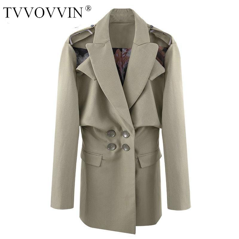 

TVVOVVIN Women Blazer Off Shoulder Ladies Blazer Coat Double Breasted Long Sleeve Female Suit Long Women' Suit Jacket IBNR, Black