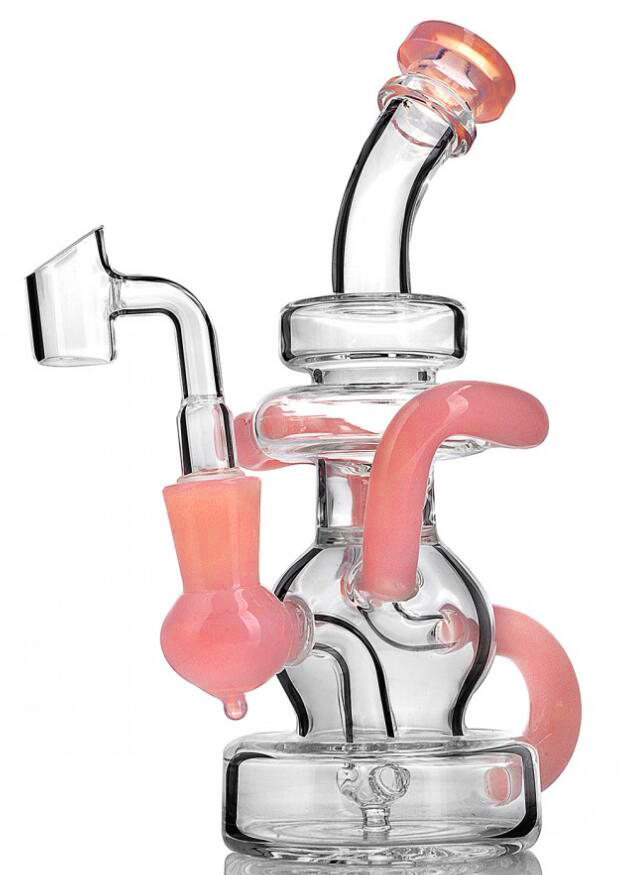 hookahs Purple Bongs Thick Glass Beaker Bong Smoking Pipes 20cm Tall Recycler Dab Rigs Water Bong With 14mm banger-image-394051237