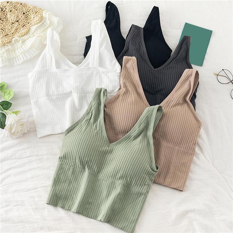

Women Sports Bra Tops Solid Padded Fitness Yoga Running Cropped Top Women SportsWear Gym Solid Tank Tops Athletic Push Up Bras, White