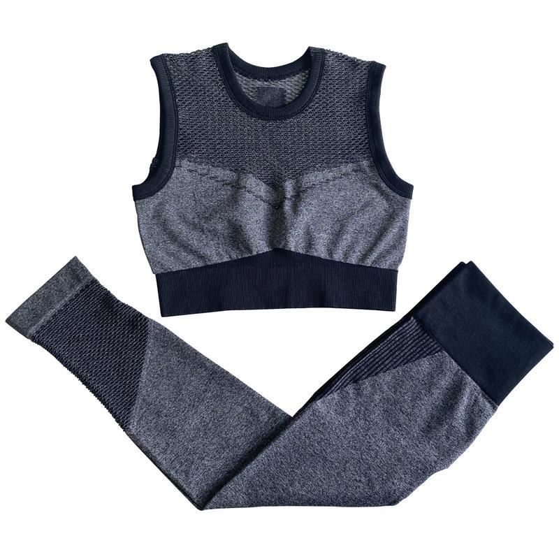 

2 PCS Seamless Yoga Sets Women Gym Clothes Fitness High Waist Leggings and Cropped Top Shirts Bra Female Sportswear Workout Set, Orange