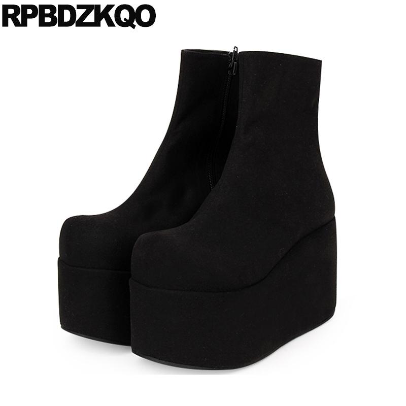 

flatform 12 44 goth big size women side zip boots fetish platform creepers shoes ankle black fall high heel designer plus 13 45, Black 8cm