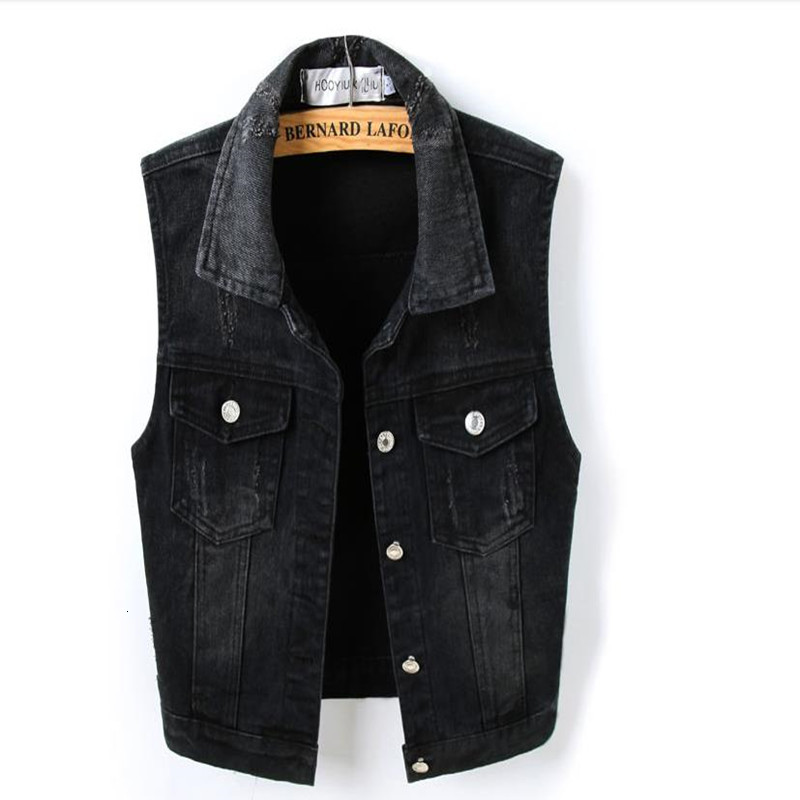 

Denim Female Short Sleeveless Jacket Big Black Vest -4xl 3038