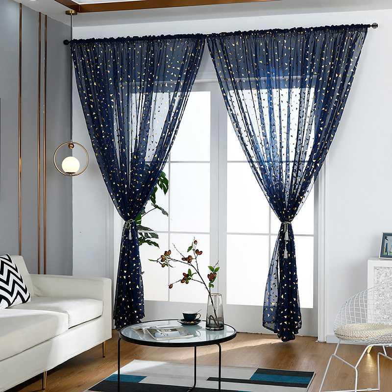 

Triangle Printing Pattern Curtains Living Room Bedroom Transparent Polyester Fiber Curtains Easy To Install Home Decor1, Navy blue hot silver