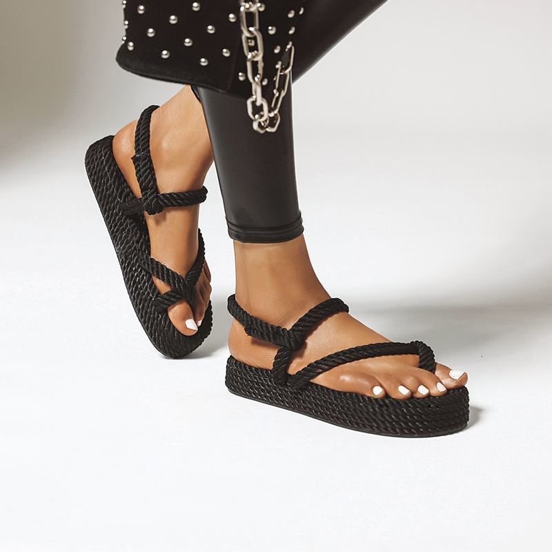 

2021 New Size 35-43 Hot Sale Women's Weave Soles Thick Sandals Shoes 6LJM, Black